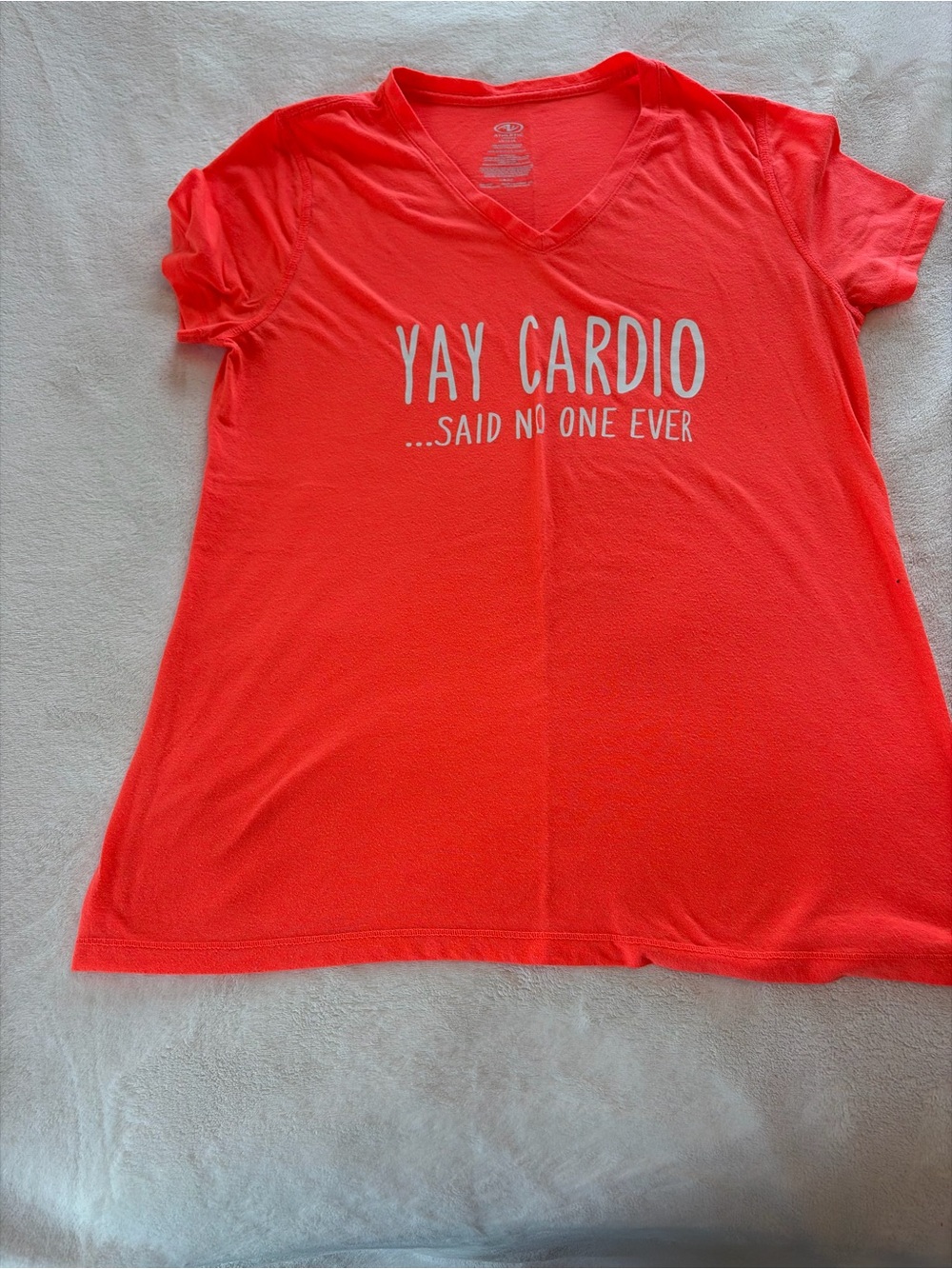 Athletic Works Coral V-Neck Tee with "Yay Cardio" Graphic